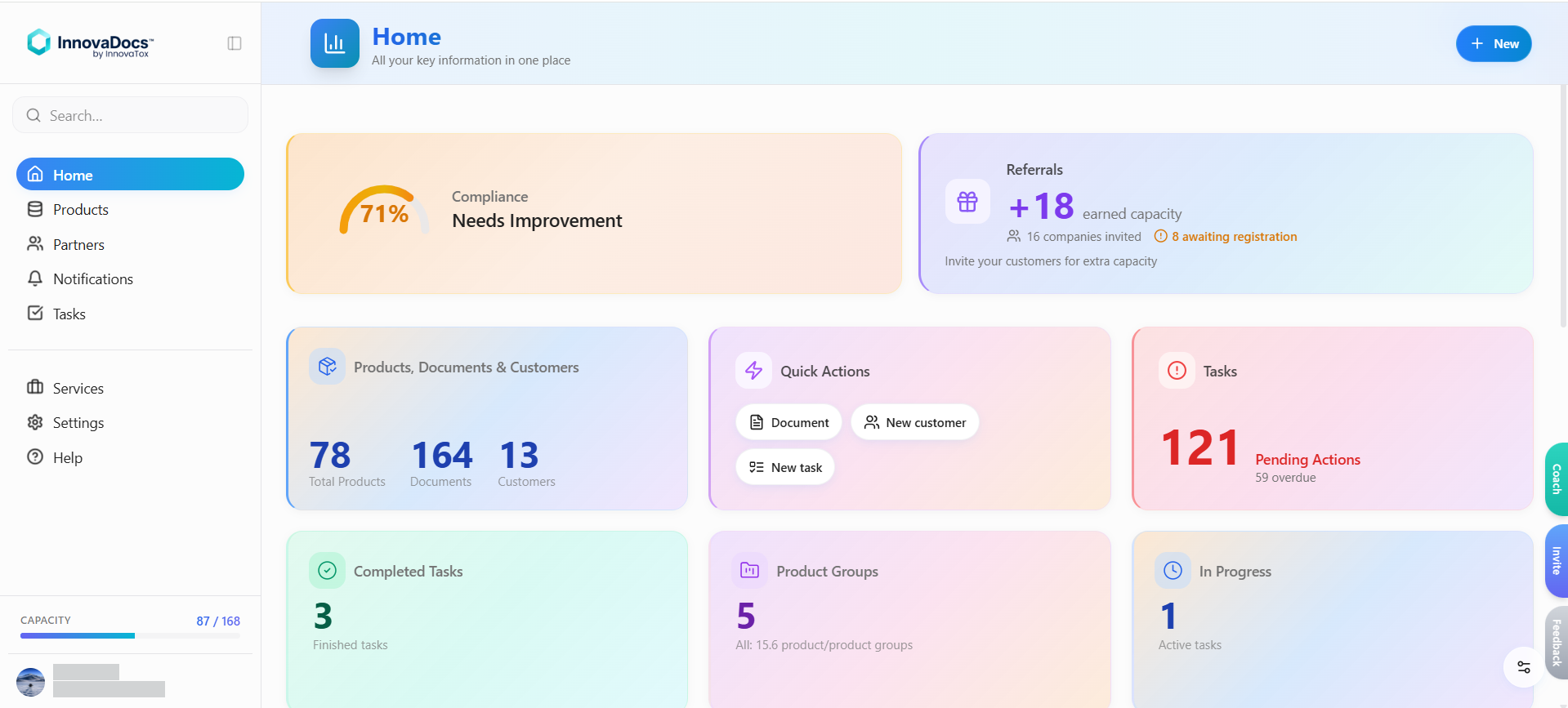 Biztonsági adatlapok rendezett nézete az InnovaDocs™ felületén